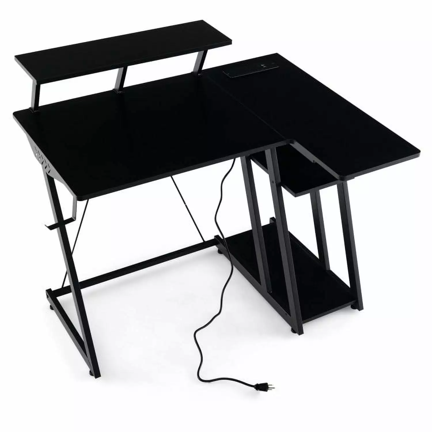 L Shaped Gaming Desk Outlets and USB Ports Home Office Furniture Working and Studying Black Topcobe