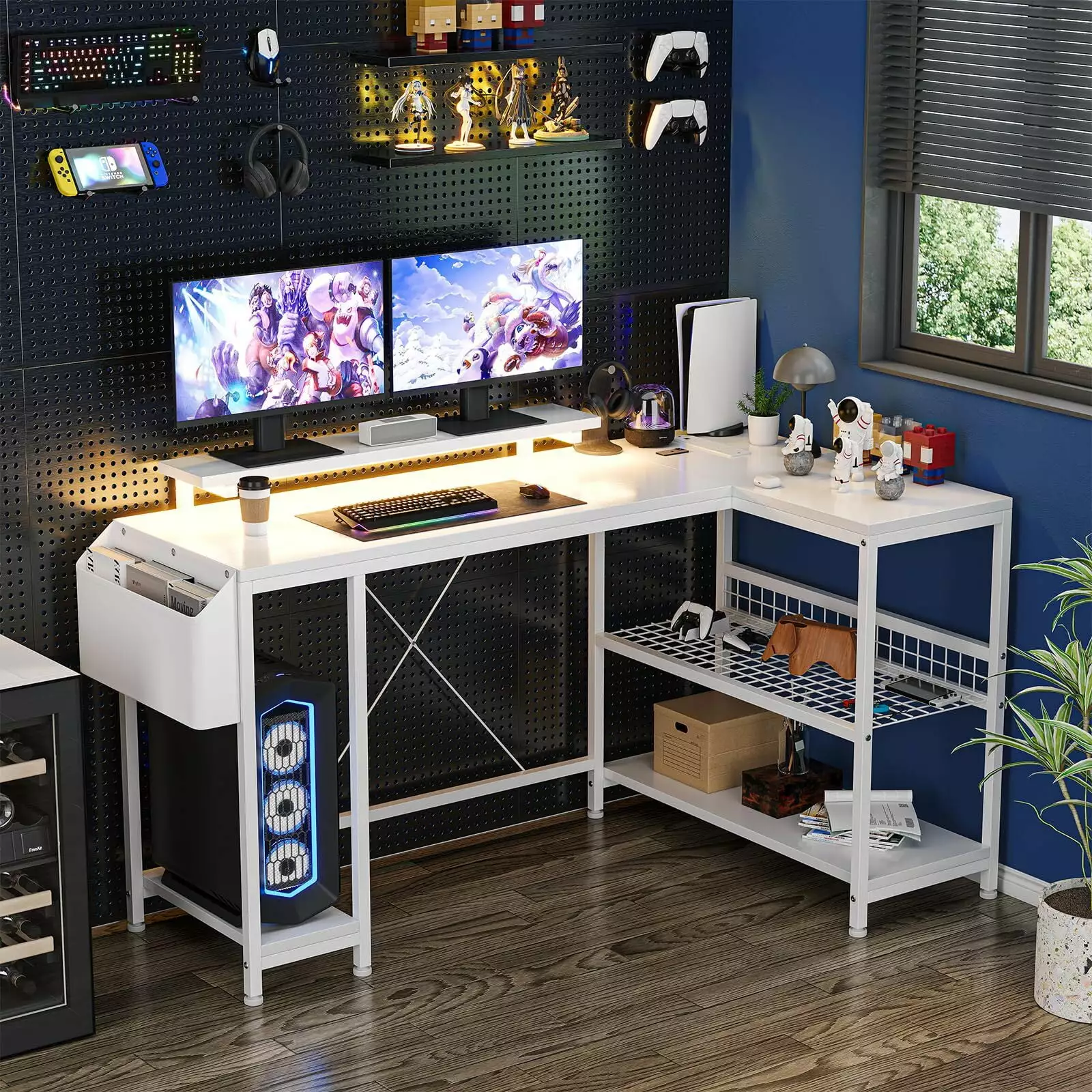 Tropow 49.6 Reversible L Shaped Computer Gaming Desk LED Light Power Outlets