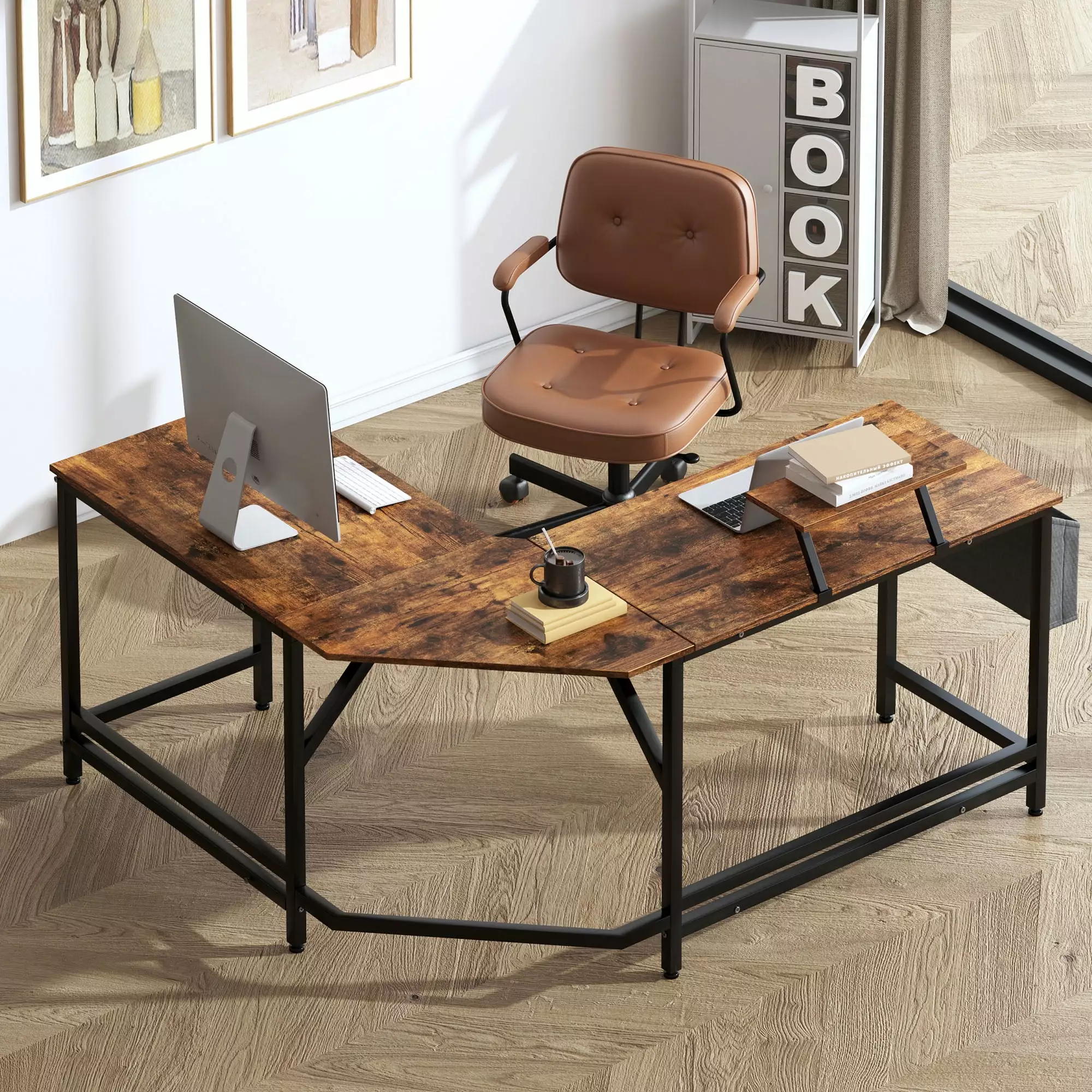 59 L-Shaped Desk Side Storage Bag Monitor Stand Sturdy Build Wellynap