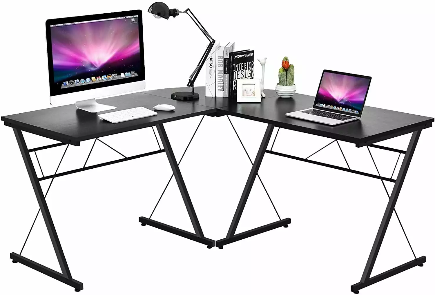 YAQININ L-Shaped Desk Corner Computer Desk Space-Saving Multifunctional Home Office Desk Black
