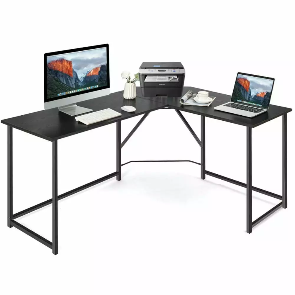 Yardi Yard L Shaped Corner Home Office Computer Desk Black Gaming Study Working Writing