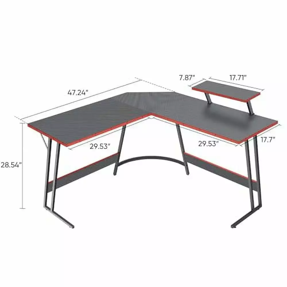 L Shaped Gaming Desk 47 Inch Black Corner Computer Desk Monitor Stand Home Office YiFa