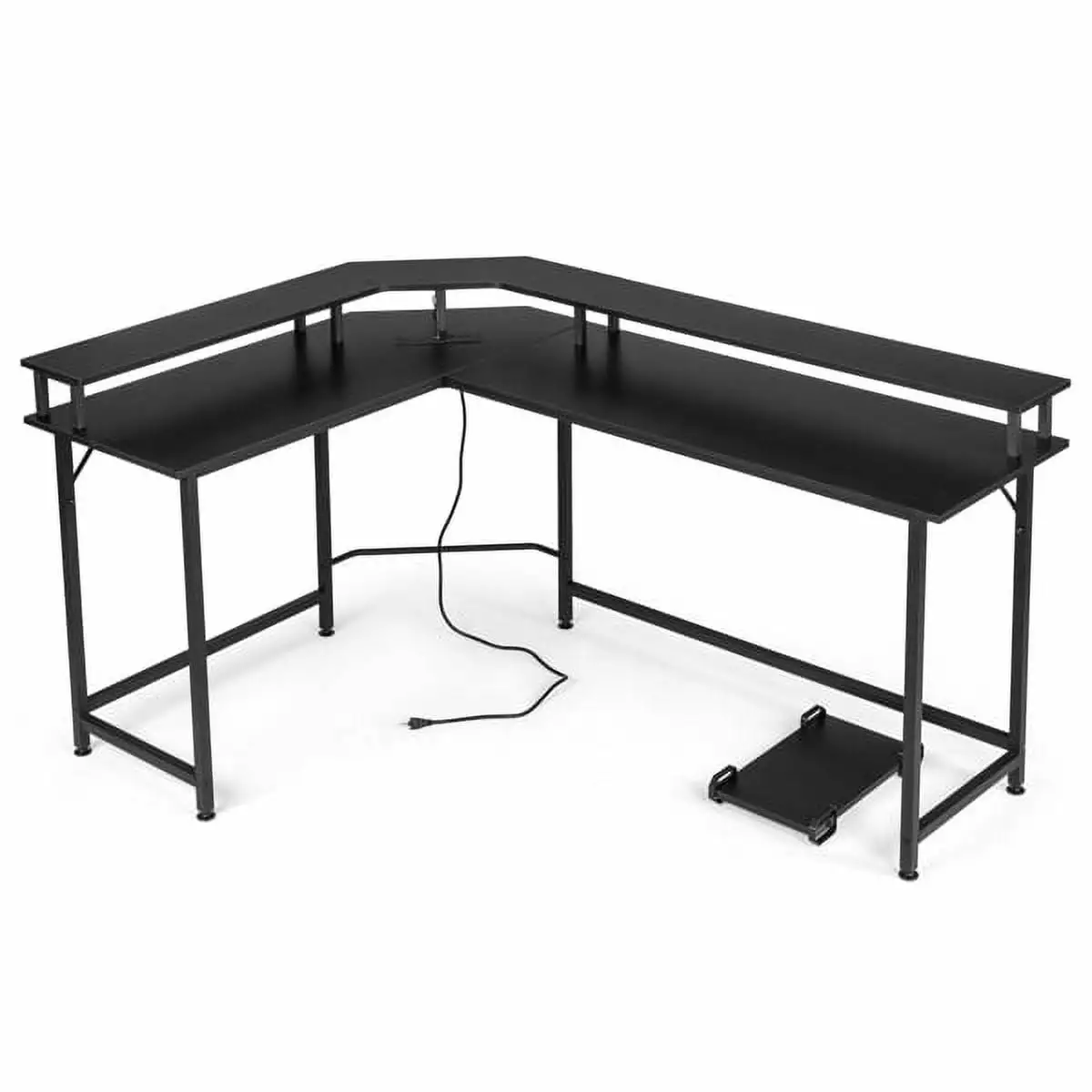 Black Pockmarked Particle Board L-Shaped Computer Desk RGB Light 170x120x75cm USB Interfaces YTTX