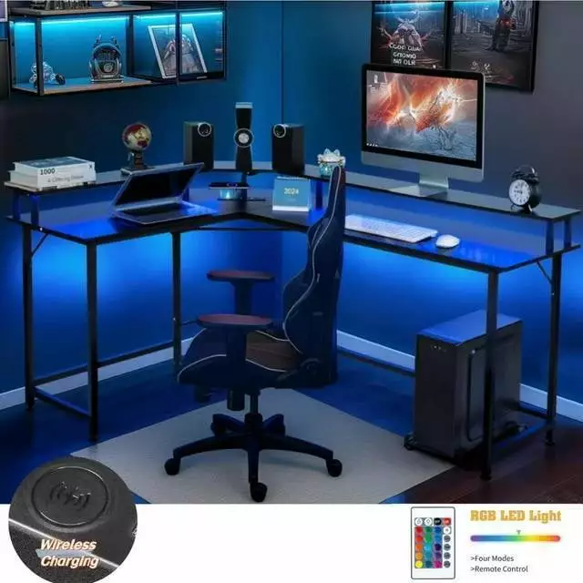 ZGBY L-Shaped Computer Desk LED Light, Power Outlet and Monitor Stand ZGBY Home Products