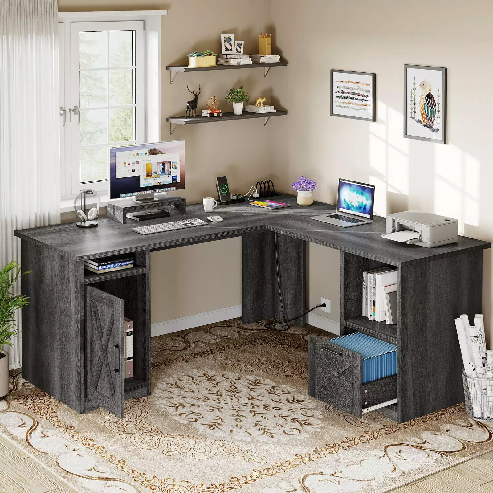 ZGBY L Shaped Gaming Desk File Drawer Corner PC Laptop Computer Table Workstation ZGBY Home Products