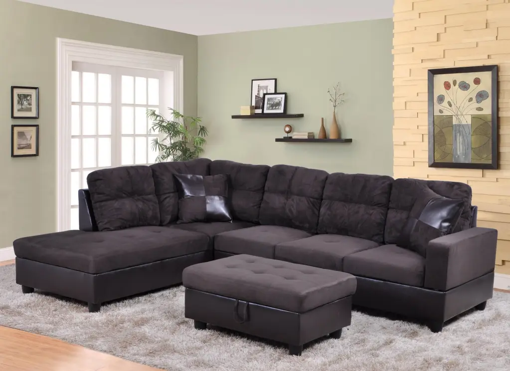 AYCP Furniture L Shape Sectional Sofa Set Left Hand Facing Chaise Microfiber Faux Leather Espresso