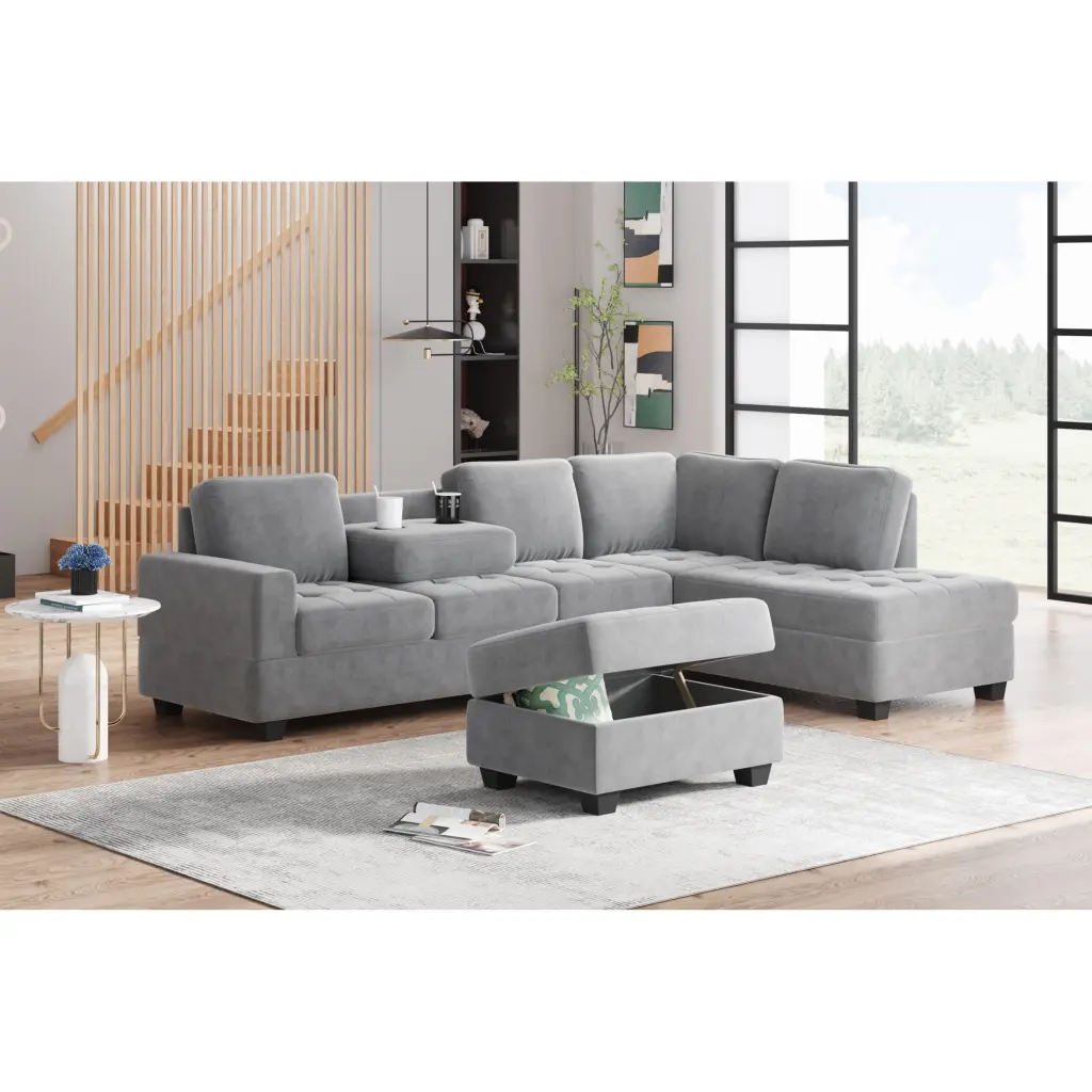 Orisfur Modern L Shaped Sectional Sofa Reversible Chaise and Storage Ottoman Bemaystar