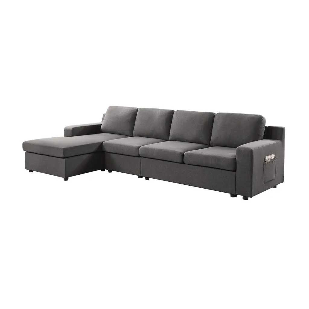 Benjara 119 . Cas 4 Seater L Shape Sectional Sofa Left Arm Chaise Gray