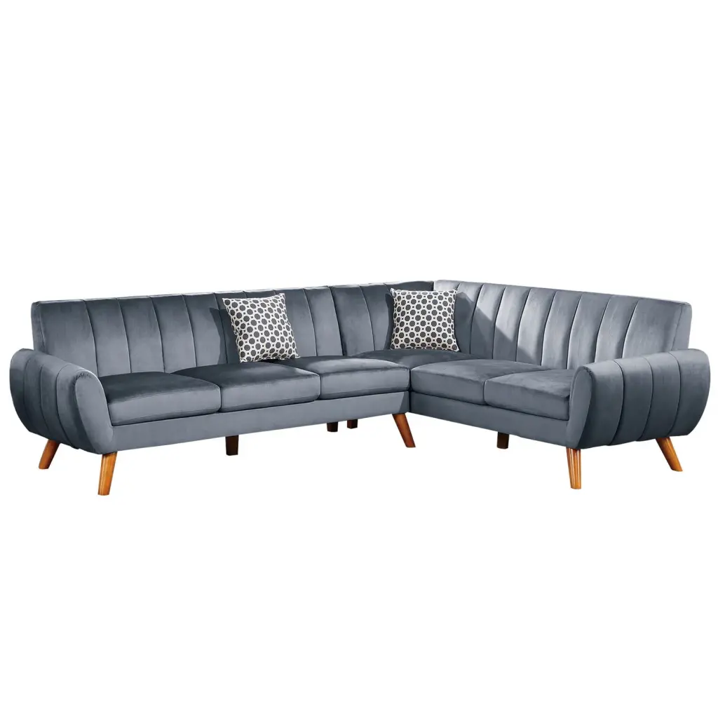 BenJara Lynn 2 Piece L Shaped Sectional Sofa - Slate Blue Velvet Vertical Tufting