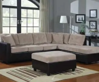 Beige and Brown Reversible Chaise 2 Tone L-Shaped Corduroy Large Sectional Sofa Cartesian Furniture