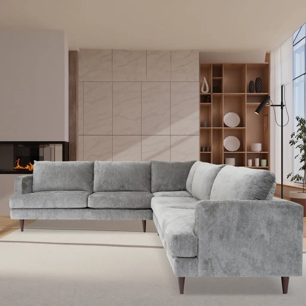 Coast to Coast Silver L Shaped Sectional Sofa Solid Wood Frame Living Room and Bedroom Coast to Coast Sofas