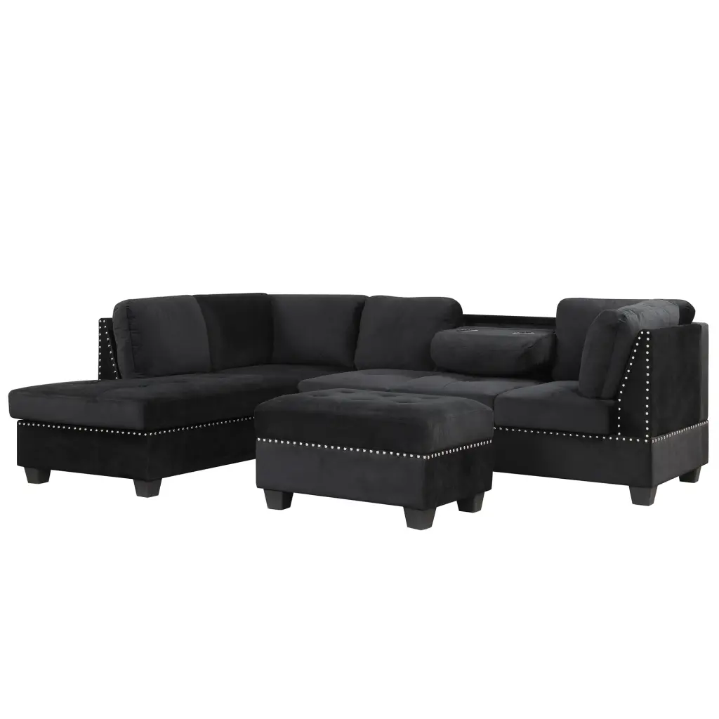 CoSoTower 104.5 Reversible Sectional Sofa Space Saving Storage Ottoman L-Shape Couch Small Spaces Black