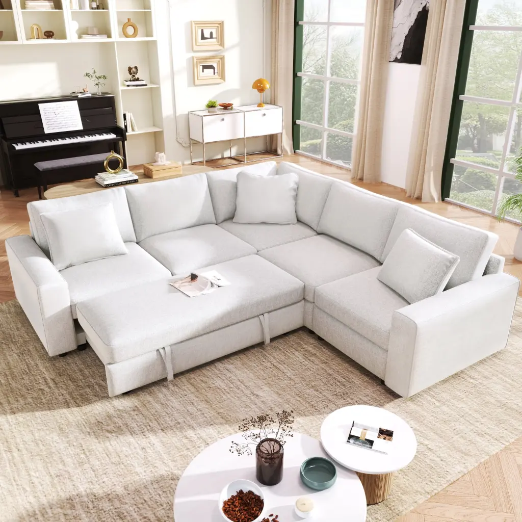 Passion Furniture 80 . Sandridge Microfiber L Shape Sectional Sofa Gray 2-Piece DeeHome