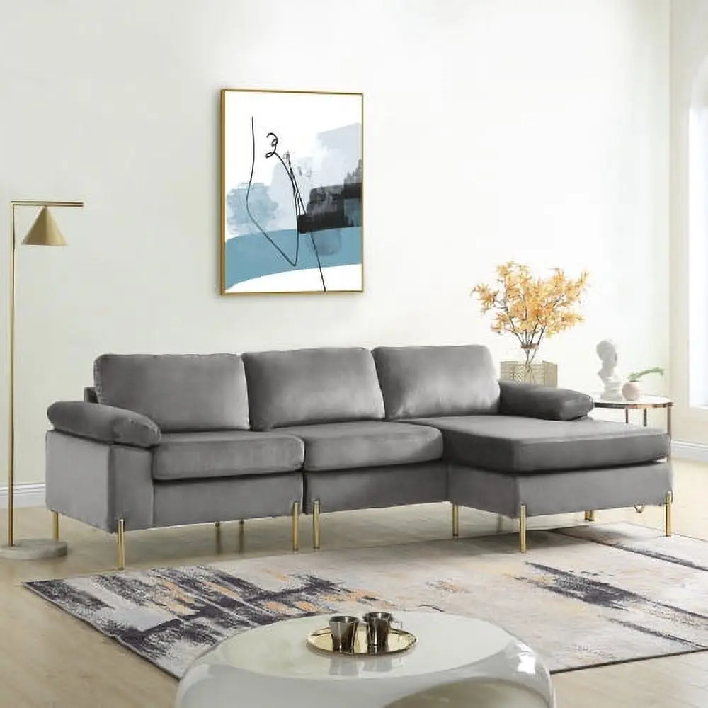 Dolonm Modular Sectional Sofa Couch Velvet L Shaped 3-Seat Living Room Couch