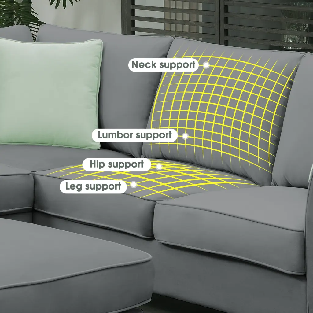 New 7-Seat Modular Sectional Sofa Set Ottoman and Pillows Grey Fabric Enshey