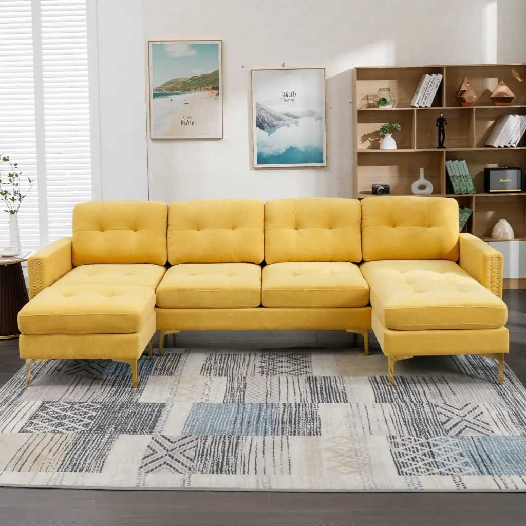 110 L-Shape Convertible Sectional Sofa Couch Movable Ottoman Living Room Yellow Ghislaine