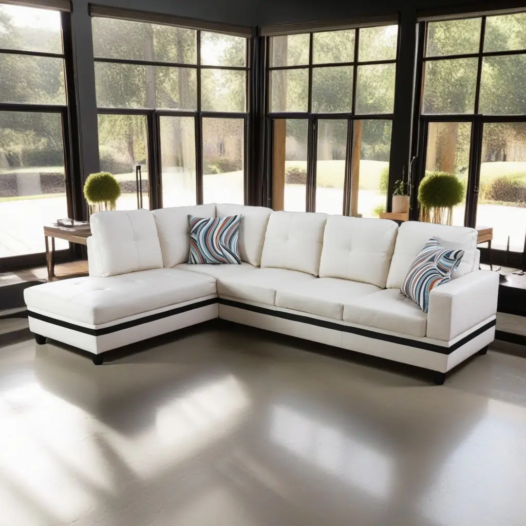 Hommoo 4-Seat L Shaped Sectional Sofa Semi PU Synthetic Leather Modern Living Room Furniture White Black