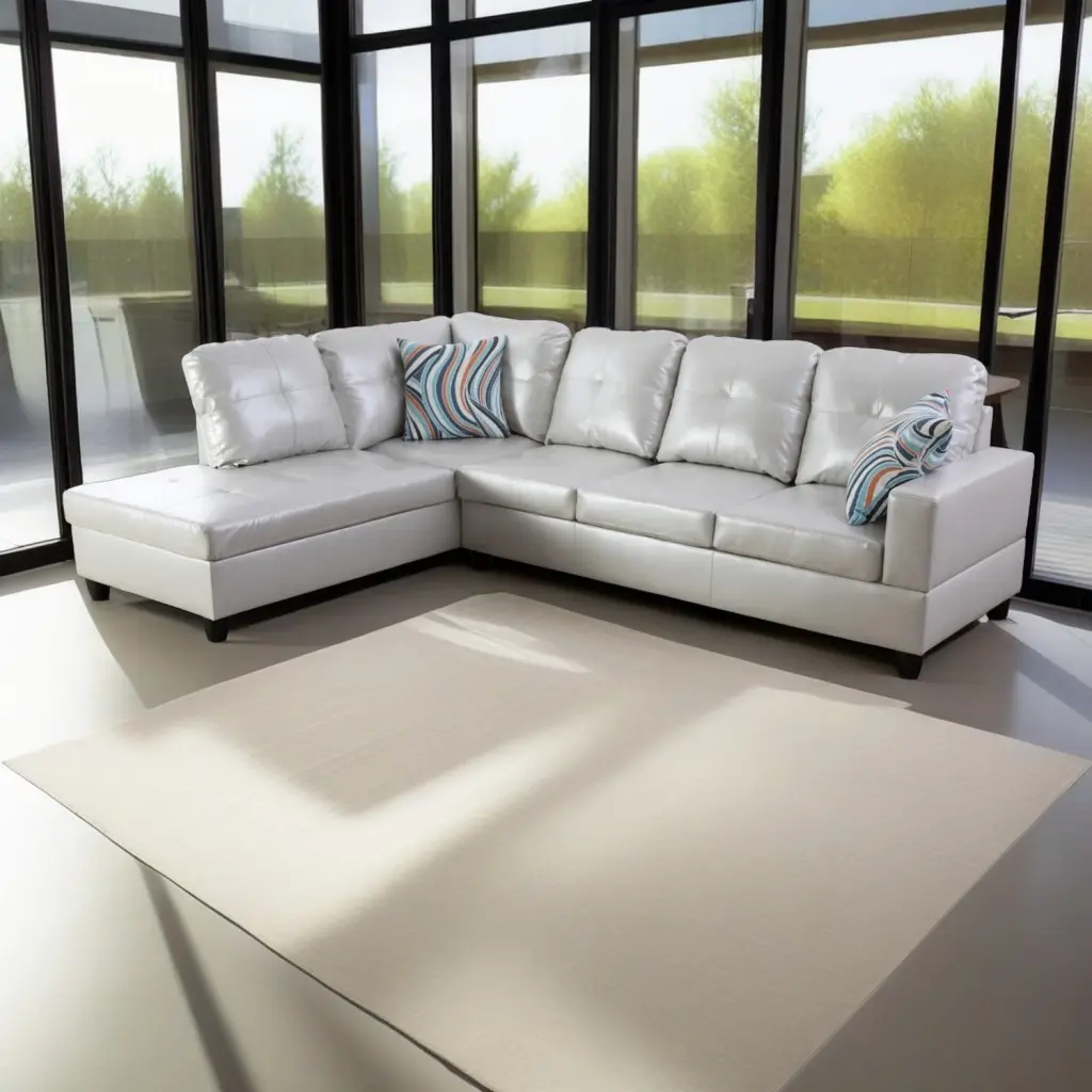 Hommoo 4-Seat L Shaped Sectional Sofa Semi PU Synthetic Leather Modern Living Room Furniture Powder
