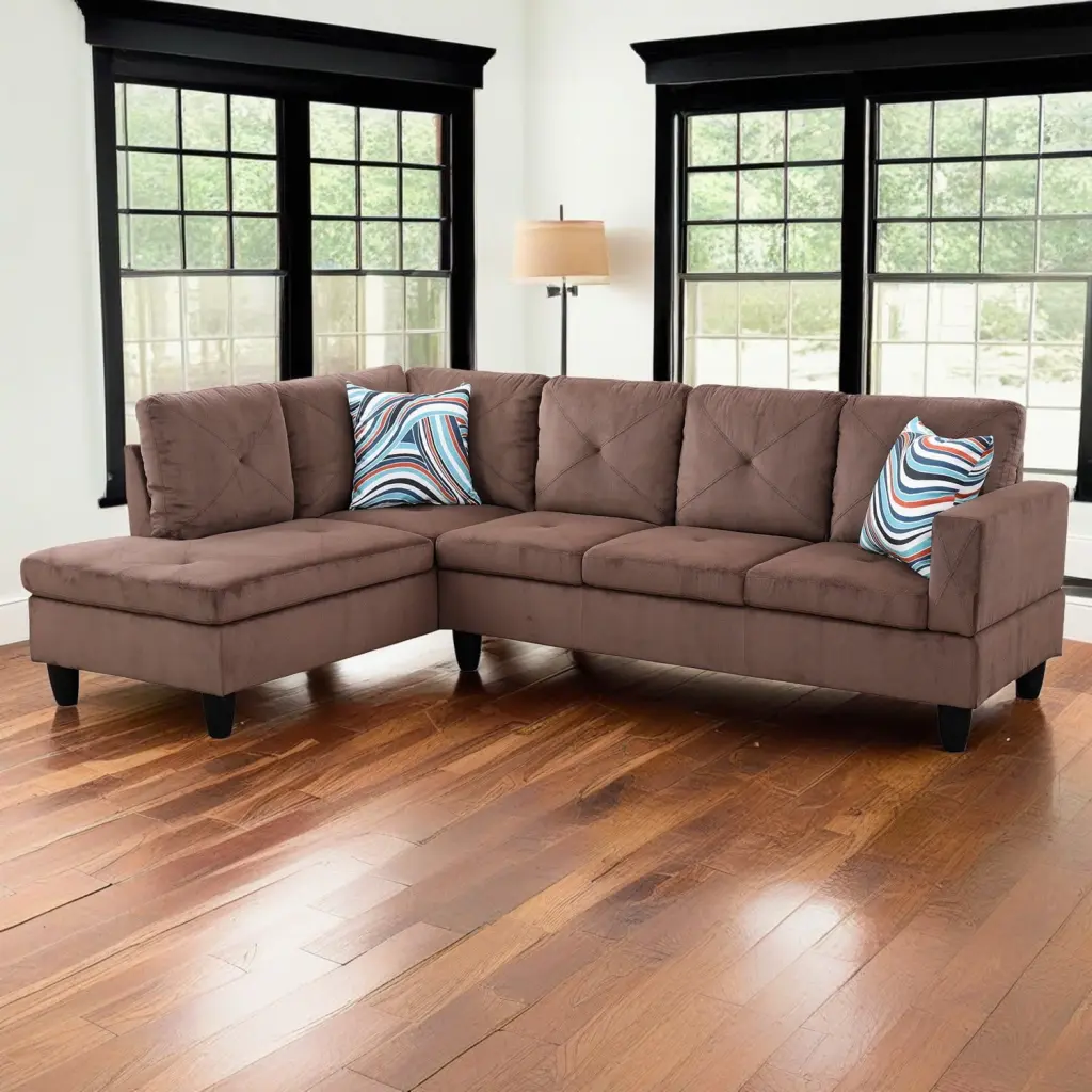 Hommoo Corduroy Modern L-Shaped 4-Seat Sectional Sofa Home Apartment Dorm 16 Back Height Brown