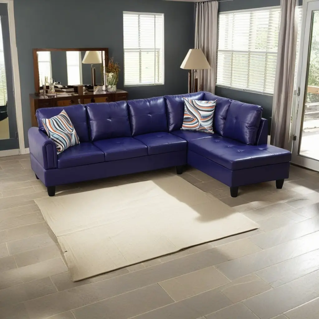 Hommoo Faux Leather 4-Seat L Shaped Sectional Couch 16 Back Height Modern Sofa Set Blue