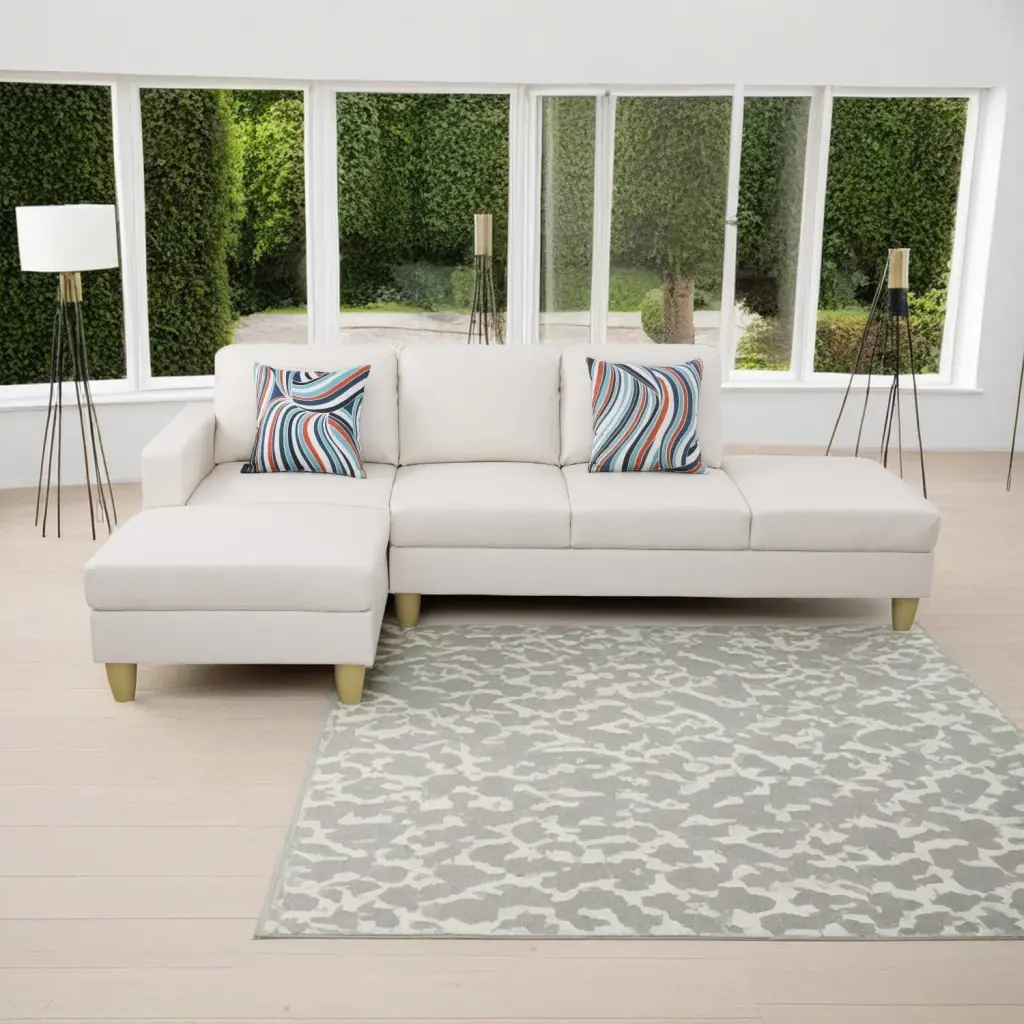 Hommoo Faux Leather L-Shaped Sectional Couch Sofa Living Room Apartment Loft 16.5 Back Height White