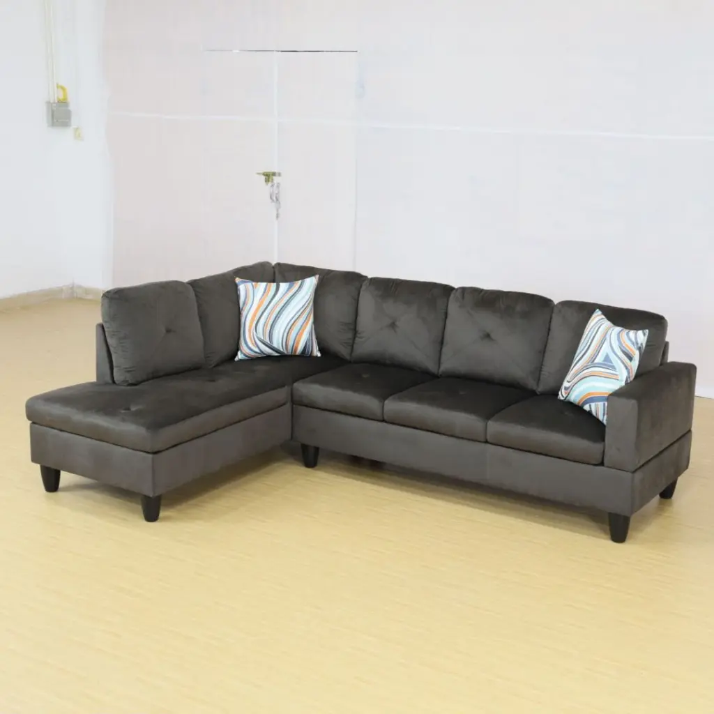 Hommoo Flannel Modern 4-Seat L Shaped Sectional Sofa Set Apartment Dorm Espresso