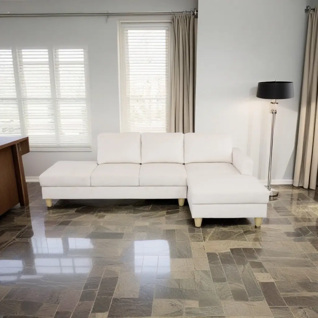 Hommoo Lint 4-Seat L-Shaped Sectional Couch Sofa Living Room Apartment Loft 16.5 Back Height White
