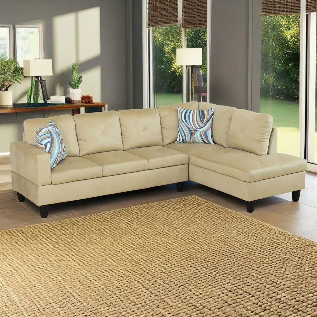 Hommoo Microfiber Modern L-Shaped 4-Seat Sectional Sofa Home Apartment Dorm 16 Back Height Beige