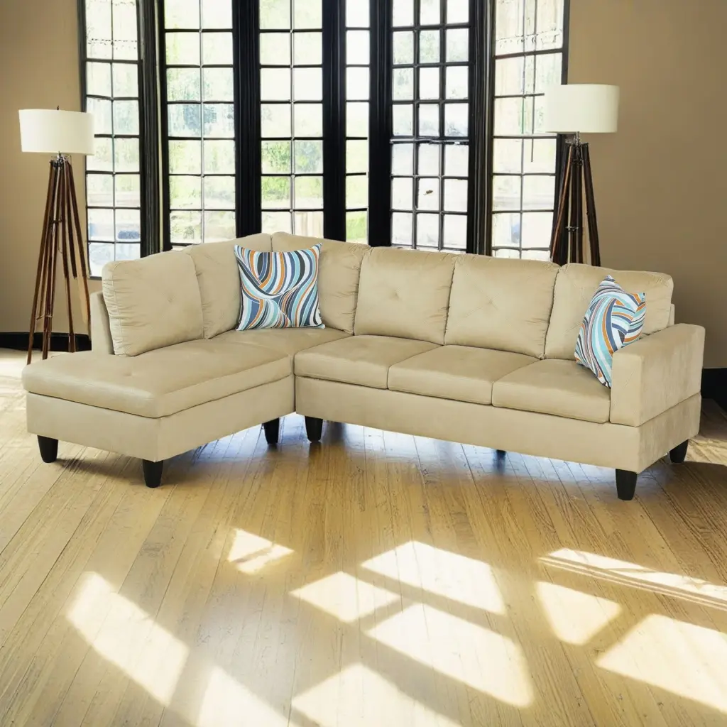 Hommoo Microfiber Modern L-Shaped 4-Seat Sectional Sofa Home Apartment Dorm 16 Back Height Beige