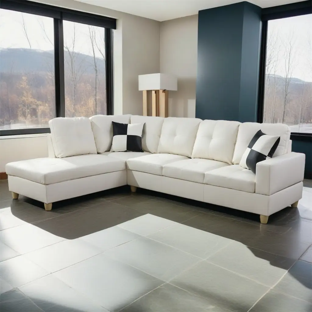 Hommoo Modern L-Shaped 4-Seat Sectional Sofa White Faux Leather Small Spaces