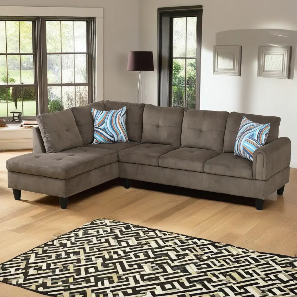 Hommoo L Shaped Corduroy Sectional Sofa 4-Seat Living Room Couch Set Brown No Ottoman
