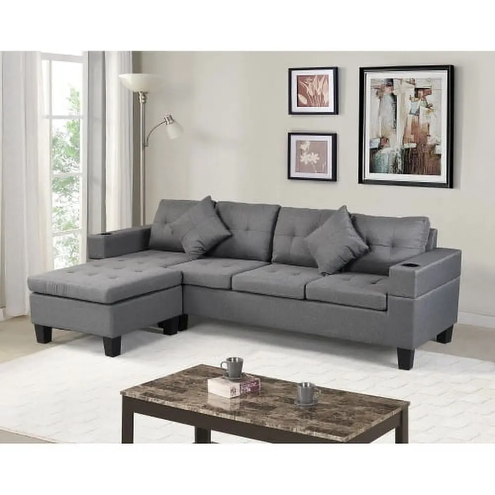 Modern 4-Seat Sectional Sofa Set L Shape Chaise Lounge and Cup Holder Left or Right Hand Hypeshops