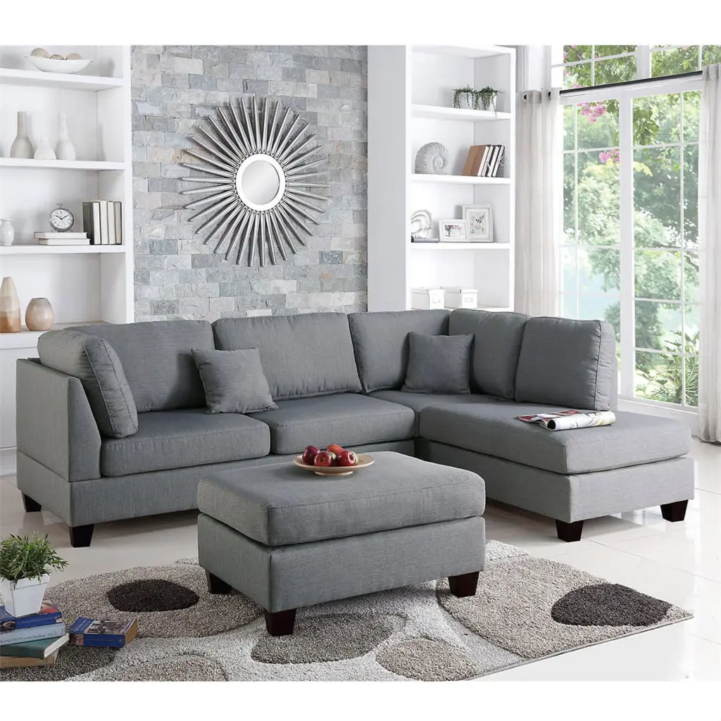 L Shape Sectional Sofa Ottoman Set Reversible Chaise and Pillows Gray JINS & VICO