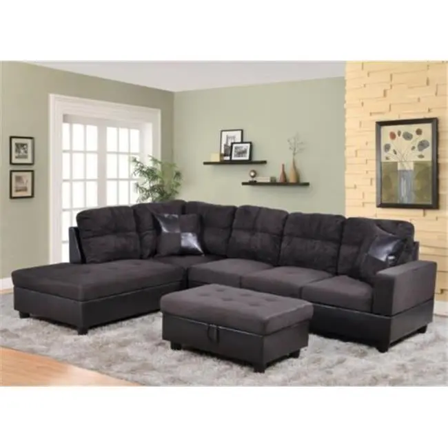 L Shape Right Hand Facing Sectional Sofa Set Espresso Living Room KD Gabinete