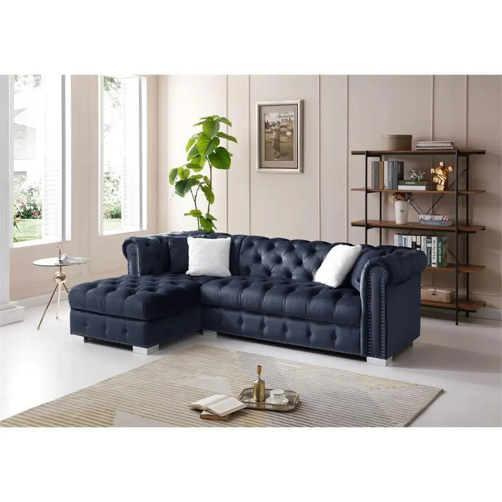Kingway Furniture Cade Velvet L-Shaped Sectional Sofa Black
