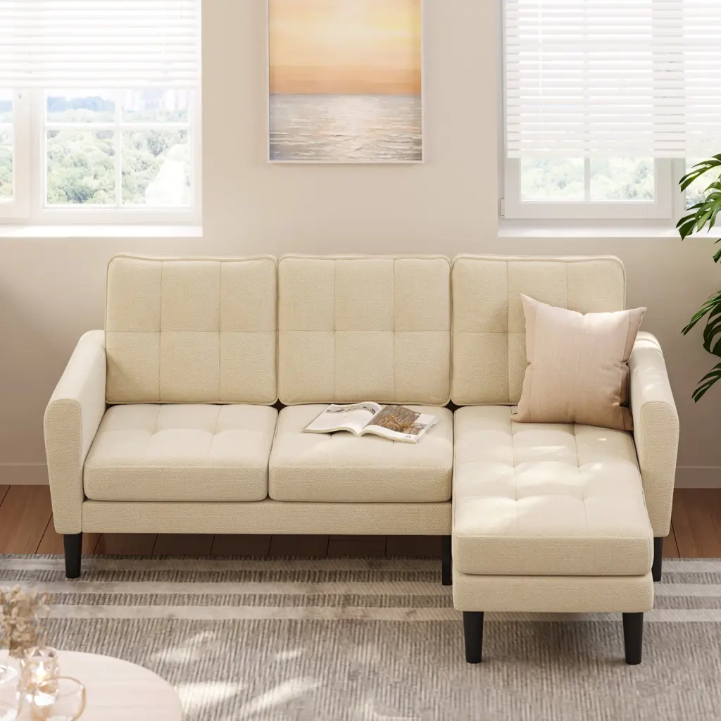 Convertible Sectional Sofa Couch Lofka L Shaped Couch Removable Ottoman Modern Breathable Fabric Living Room or Office