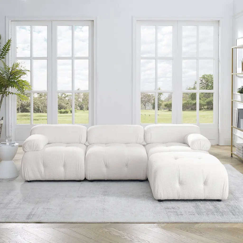 MAICOSY Modular Sectional L Shaped Couch DIY Combination Reversible Ottoman Ivory Teddy Fabric