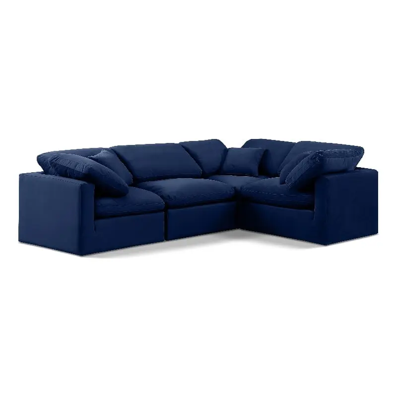 Meridian Furniture Indulge 123.5 Velvet L-Shaped Modular Sectional - Navy Blue Luxury Sofa