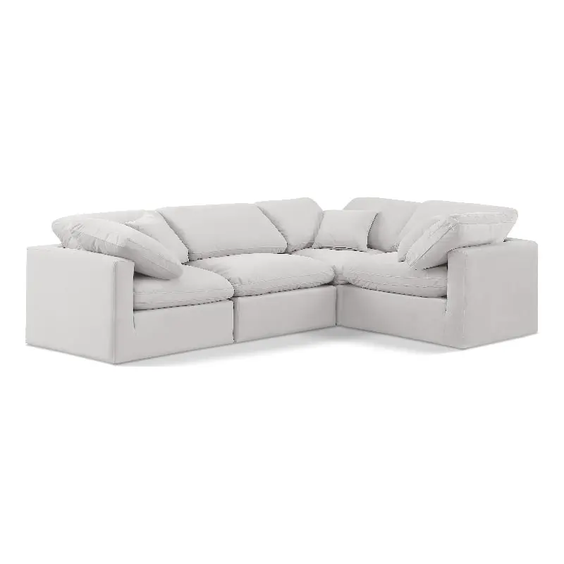 Meridian Furniture Indulge 123.5 Velvet L-Shaped Modular Sectional - Cream Plush Sofa