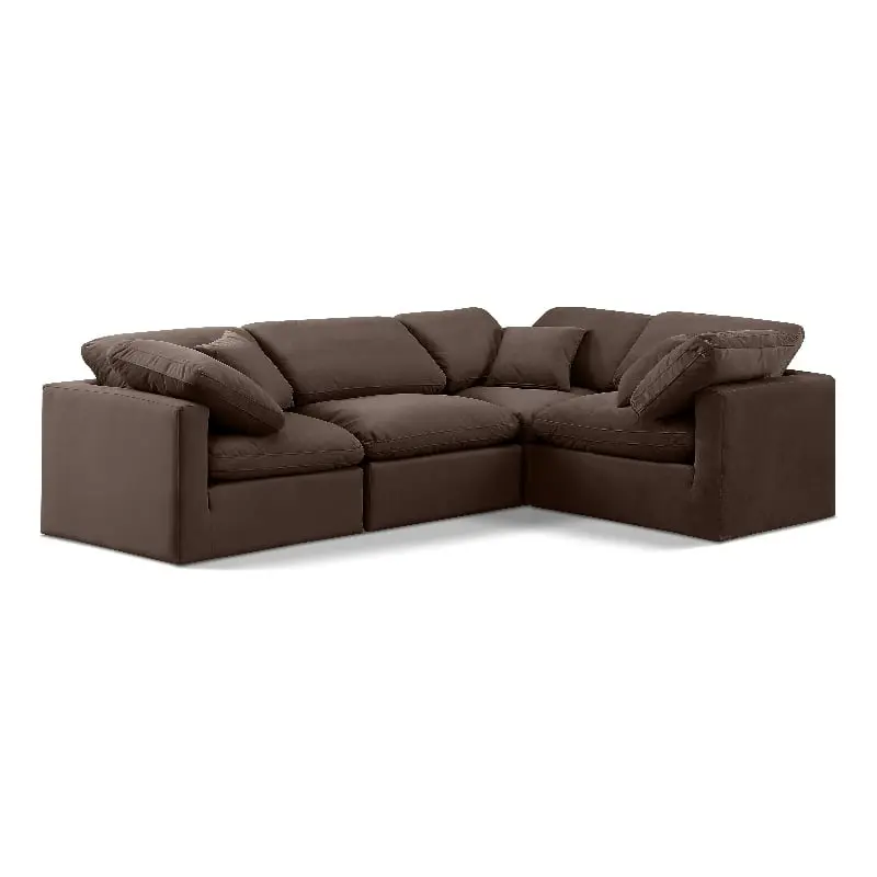 Meridian Furniture Indulge 123.5 Velvet L-Shaped Modular Sectional - Brown Elegant Sofa