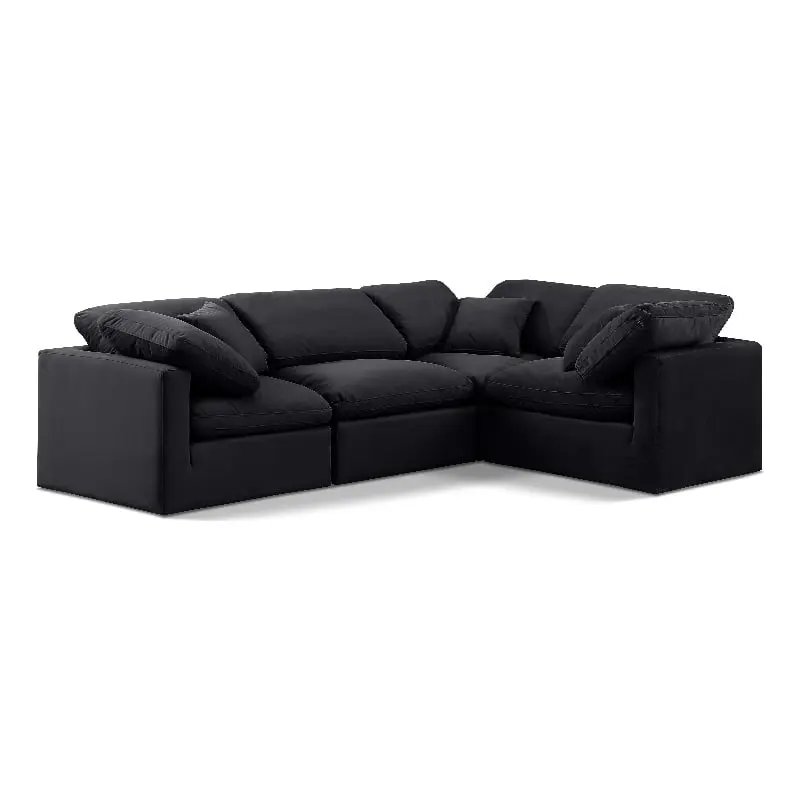 Meridian Furniture Indulge 123.5 Velvet L-Shaped Modular Sectional - Black Modern Sofa