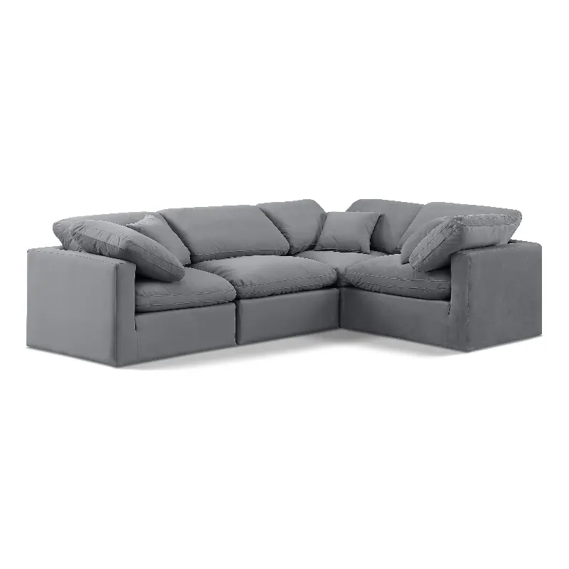 Meridian Furniture Indulge 123.5 Velvet L-Shaped Modular Sectional - Gray Contemporary Sofa