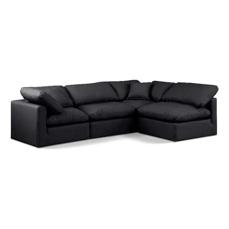 Meridian Furniture Indulge 129 Black Vegan Leather L-Shaped Modular Sectional Sofa