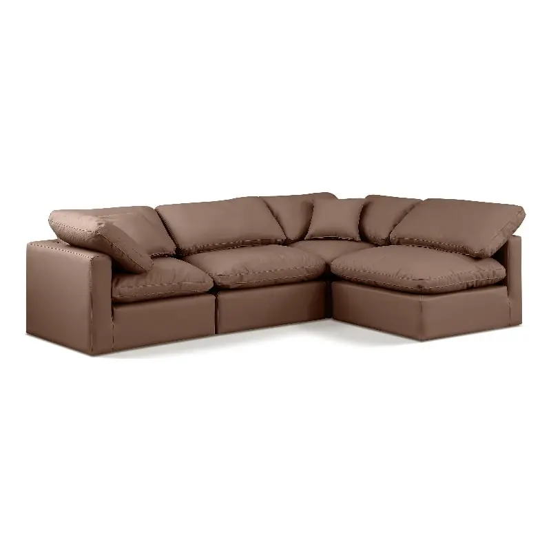 Meridian Furniture Indulge 129 Brown Vegan Leather L-Shaped Modular Sectional Sofa