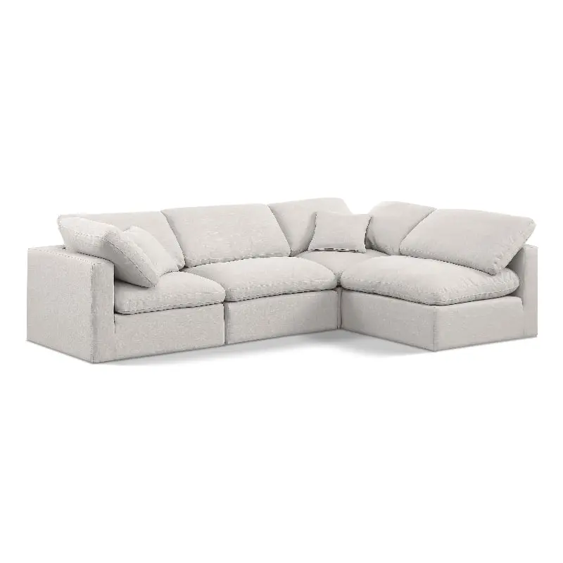 Meridian Furniture Indulge 129 Cream Linen Fabric L-Shaped Modular Sectional