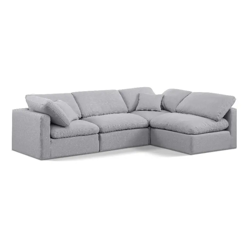 Meridian Furniture Indulge 129 Gray Linen Fabric L-Shaped Modular Sectional