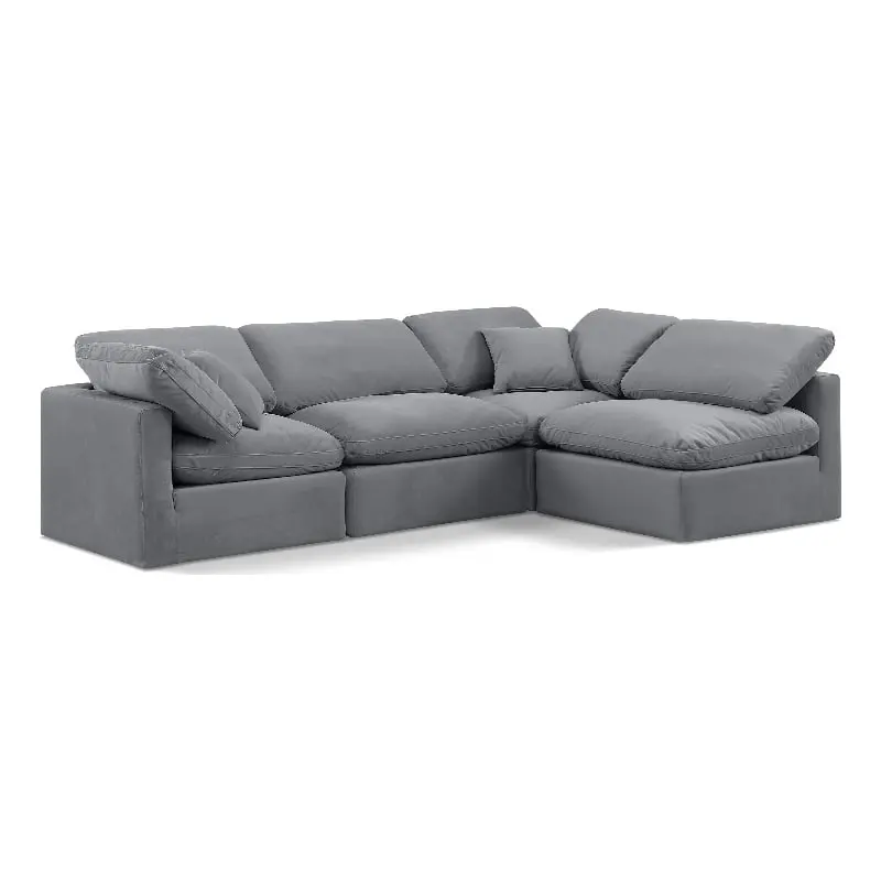 Meridian Furniture Indulge 129 Gray Velvet L-Shaped Modular Sectional Sofa
