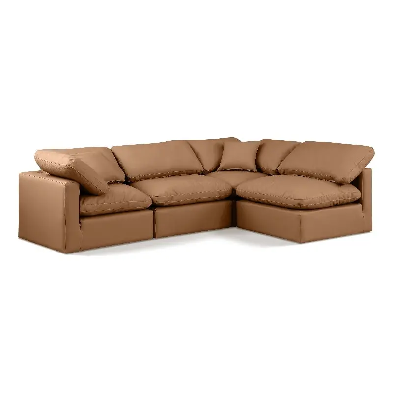 Meridian Furniture Indulge Orange Vegan Leather L-Shaped Modular Sectional