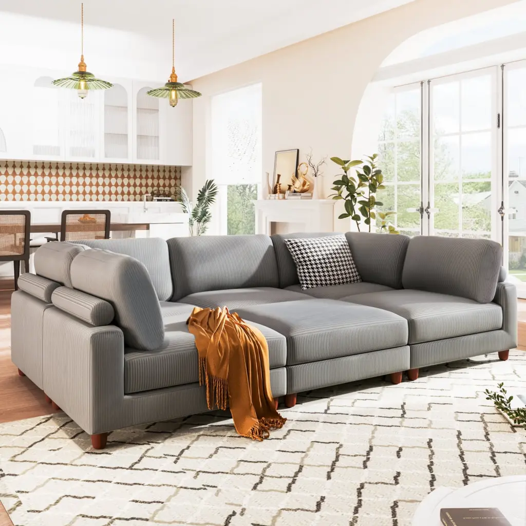 Miekor 163 Inch Modular L-Shaped Sectional Sofa Ottoman 6-Seater Living Room
