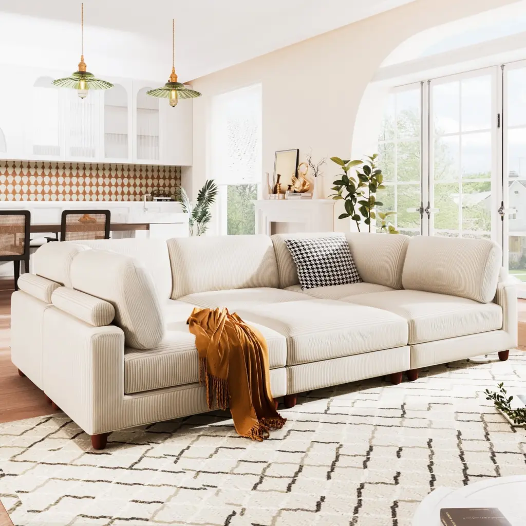 Miekor 163 Inch Modular L-Shaped Sectional Sofa Ottoman 6-Seater Office